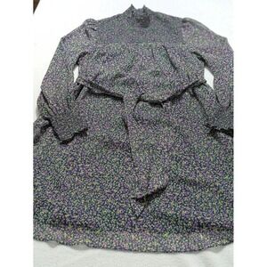 Boden Dress Women Size 12 Blue‎ Floral Poppy Yoke Modest Mock Neck Prairie Ditsy